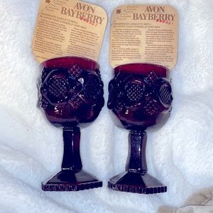 2 Vintage Avon Cape Cod Ruby Red Wine Goblet With bayberry candle & box
